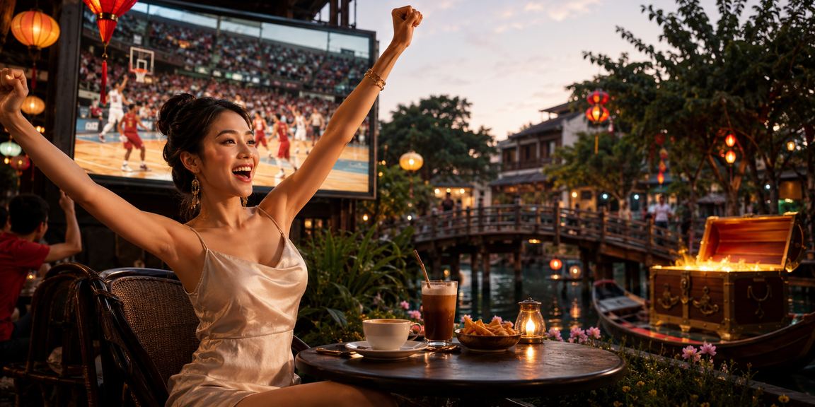 Người dùng tại Hà Nội theo dõi trận đấu bóng rổ và sử dụng nền tảng cá cược trực tuyến trong quán cà phê