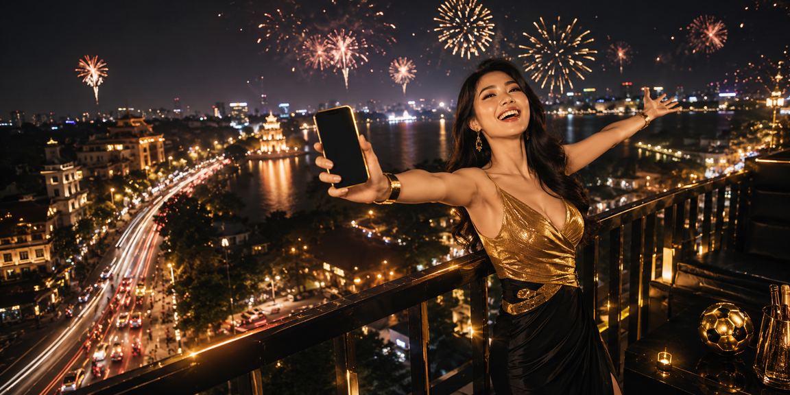 Màn hình di động tại Hà Nội hiển thị giao diện casino neon ban đêm