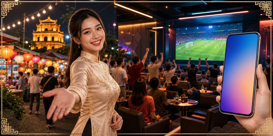 Người dùng tại chợ đêm Hà Nội trải nghiệm trò chơi casino trực tuyến trên điện thoại di động